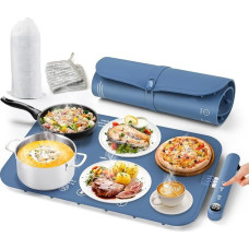 Electric Warming Plate with Graphene Heating, 6-Level Temperature Control (50-100°C) & 6h Timer, Food Warmer Mat for Christmas Dinner, Family Reunion, Fondue Party and Buffet