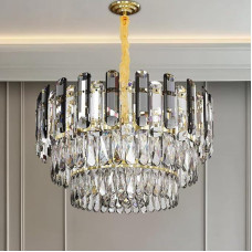 Crystal Chandelier Luxury Pendant Light: 3 Levels Round 40 cm Crystal Pendant Light, 3 Light Colours Dimmable 6 x E14 Lights, Hanging Lamp for Living Room, Dining Room, Bedroom
