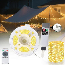 30M USB Powered Warm White String Lights with Tape Measure Storage - Portable LED Tent Lights for Camping, Hiking and Outdoor Decorations