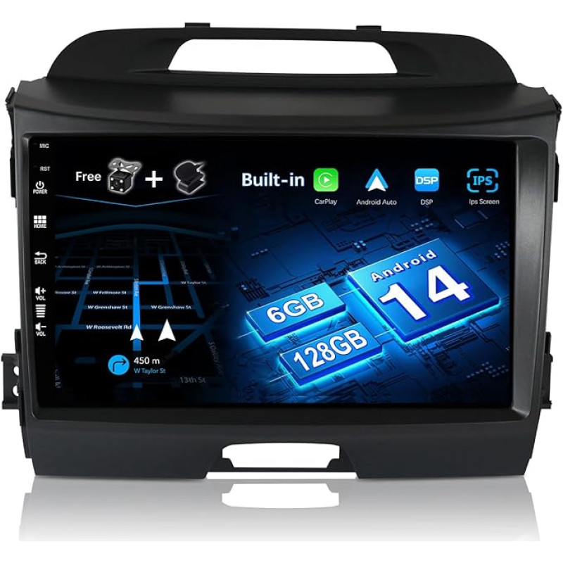 BXLIYER Android 13 - [6G+128G] - Car Radio Suitable for Kia Sportage (2010-2015) - Wireless CarPlay/Android Car/DSP - LED Camera & Mic - IPS 9 Inch 2 DIN - DAB Steering Wheel Control Fast Boot 360-CAM