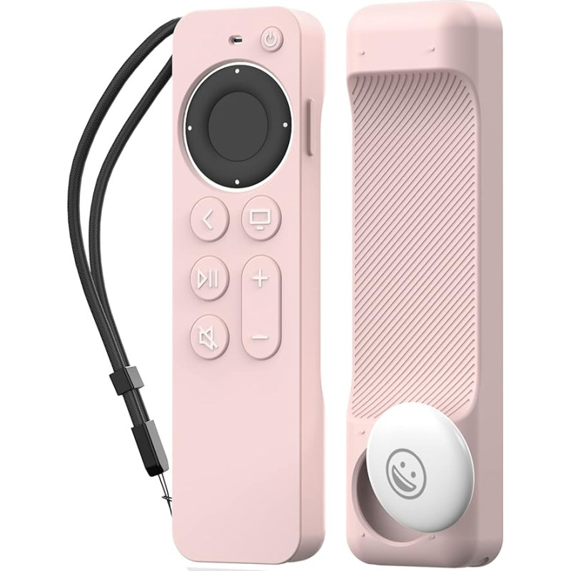 AHASTYLE Remote Control Case for Apple TV Siri Remote Control 4K 2021 with AirTag Holder, AirTag Not Included, Full Protection Silicone Remote Case for Apple TV 4K 2021 and AirTag (Pink)