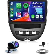 Hodozzy 2G + 64G 8 Core Android Car Radio for Toyota Aygo/Peugeot 107/Citroën C1 2004-2014 10.1 Inch IPS Touchscreen with DSP GPS Navigation Wireless Carplay Android Car WiFi Bluetooth FM RDS Radio