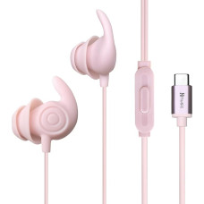 Hmusic Sleep Earplugs, Wired Ultra Lightweight Soft Silicone Earbuds USB Type C Headphones with Microphone for Side Sleepers, Yoga, Travel, Meditation (Pink)