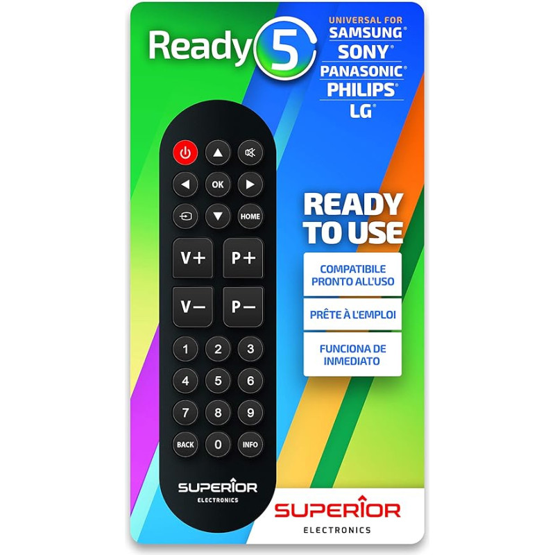 Superior Electronics Ready5 (Samsung, LG, Philips, Sony, Panasonic) Universal Replacement Remote Control Ready to Use