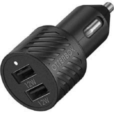 OtterBox Dual Port Car Charger 24 W, USB-A 12 W + USB-A 12 W, Car Charger for Smartphone and Tablet, Drop-Proof and Robust, Black