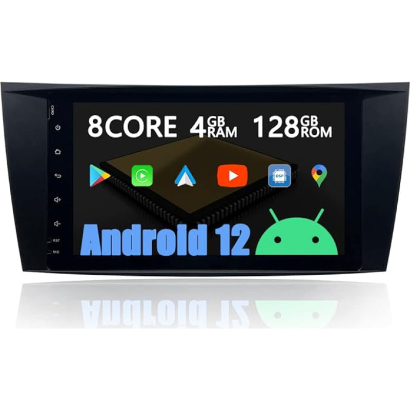 AUXOAUDIOTEK Android 12 Car Radio Sat NAV Car Stereo DAB CarPlay for Mercedes Benz E-Class W211 W219 CLS G-Class, Android Car Radio 8 Inch Touch Screen, Octa Core 4G+128G, DSP/BT/WiFi/Fastboot/SWC