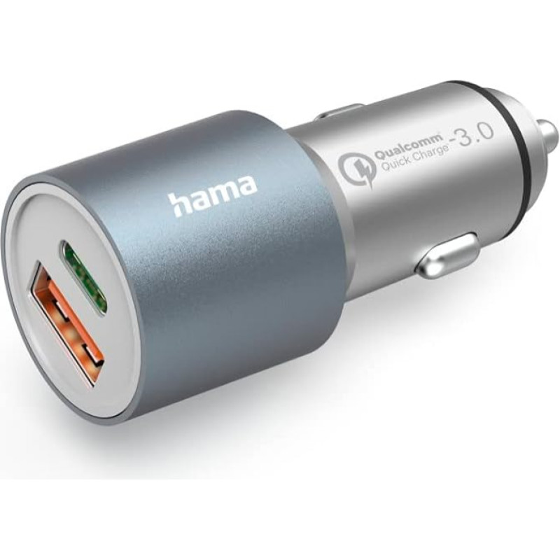 Hama Car Fast Charger, 1x USB-C PD, 1x USB-A QC, 38W Metal