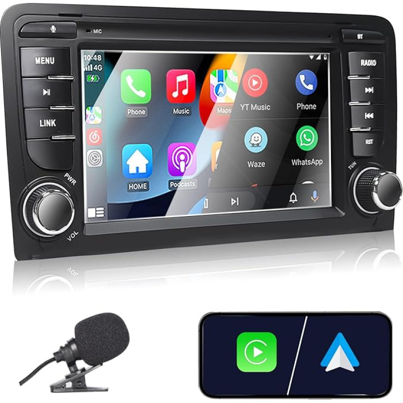 Liulbobu Car Radio for Audi A3 2003-2012, S3 2006-2012, RS3 2011-2012 Compatible Carplay Android Car, 7 Inch Touch Screen with Radio Bluetooth/FM/AM/USB/DSP/RDS/SWC/Microphone/Vehicle Image Backward