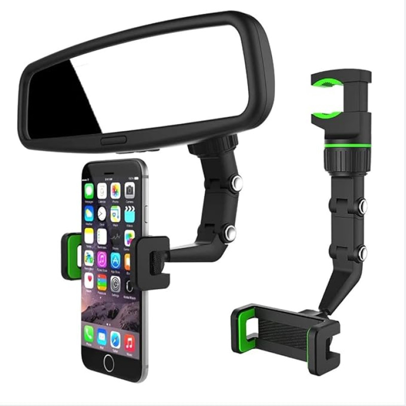 360° Rear View Mirror Phone Holder - Car Rear View Mirror Mount for Mobile Phone GPS Stable Non Shake Universal 360 Degree Rotation for Mobile Phones Green