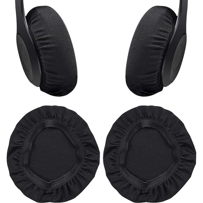 2 x Headphone Ear Pads, Reusable Sweat Headphone Cases, Stretchy and Washable Ear Cups, Breathable Protective Cover, Fits 9-10.5cm Headsets from 9-10.5cm (Black)