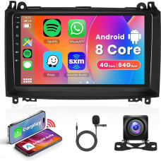 8 Core 4G + 64G Wireless Carplay Android 13 Car Radio for Mercedes Benz A/B Class W169 W245 B200 W639 Vito Viano W906 Sprinter 9 Inch Car Radio Android Car Navigation GPS WiFi Bluetooth FM/RDS Rear