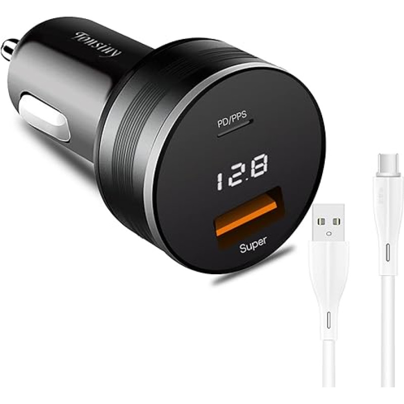 SUPERVOOC Car Charger Adapter, 12/24V Cigarette Lighter Charger with USB C Cable for OPPO Find X5 Reno8/7/4/A96/A76/A76/A16/A16/A16/A16/A16/A15/A94, OnePl. 39 EU Alme8