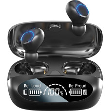 Wireless Earbuds, Bluetooth 5.3 Powerful Bass True Headphones, IPX7 Waterproof USB-C Button Control, One Step Pairing, LED Display Headset