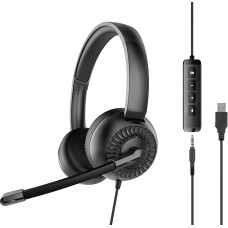 Speedlink METIS USB Stereo Headset - Lightweight Wired Headset with Microphone and Cable Remote, USB-A and 3.5mm Jack Port, Office and Home Office, Storage Bag, Black