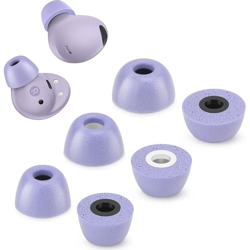 Memory Foam Tips for Samsung Galaxy Buds 2 Pro, No Silicone Earplugs Pain, Non-Slip Replacement Earplugs, Fit in Charging Case, Reducing Noise, 3 Pairs (S/M/L, Purple)