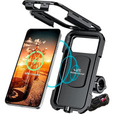 Grandpitstop Waterproof Handlebar Fully Waterproof Bike / Motorcycle / Scooter Mobile Phone Holder Mount with Fast 15 W Wireless & USB C Input/Output Charger, Ideal for Maps and GPS Navigation - Black