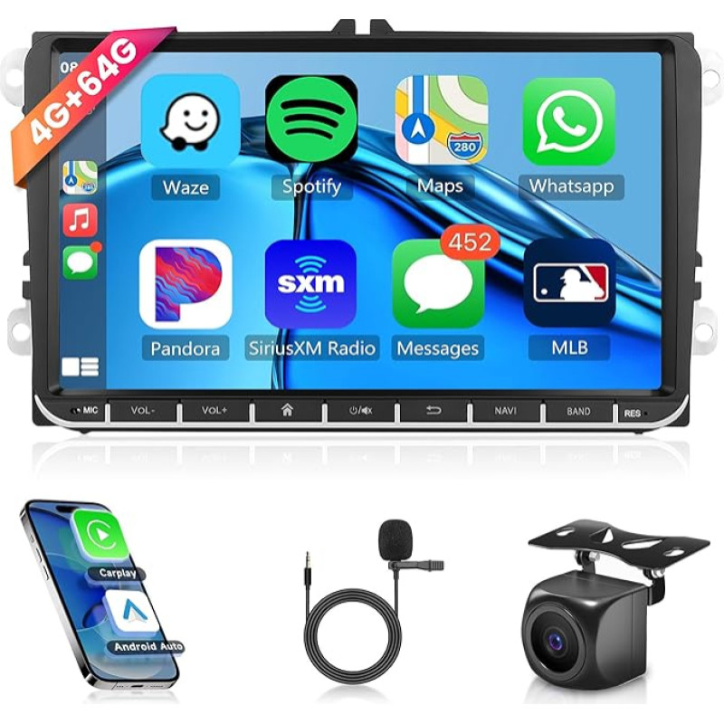 8 Core 4G + 64G Wireless Carplay Android Car Radio 2 DIN for VW