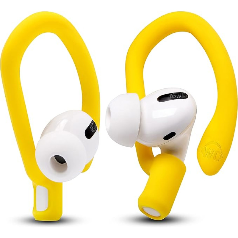 WC HookZ - Patented Improved Over Ear Straps for AirPods Pro 1, 2 and AirPods 1, 2 and 3 - Two Size Pairs Included in the Package Made by Wicked Cushions | Neon Yellow