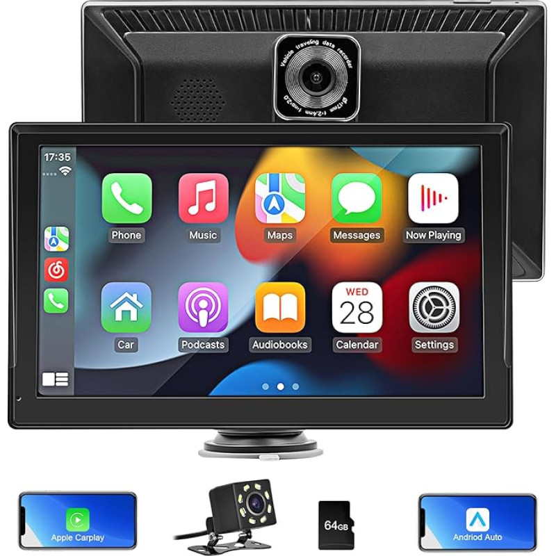 Wireless Apple Carplay Screen for Car Portable 9 Inch Touch Screen Android Car, Portable Touch Screen Car Stereo GPS Navigation Car Multimedia Player with Bluetooth, Airplay, AUX/FM, Screen for All