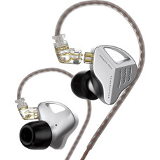 KZ ZVX HiFi In-Ear Monitor Headphones Dual Dynamic Driver In-Ear Headphones with Detachable OFC Flat Cable 2 Pin 0.75mm for Audiophile PC MP3 MP4(with Microphone, Silver)