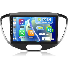 4+64GB 8 Core CAMECHO Android 13 Autoradio für Hyundai I10 2007-2013 mit Navi Carplay Android Auto Wireless, Doppel Din Radio mit 9 Zoll Bildschirm,Mirror Link RDS/FM Bluetooth 5.0+DSP