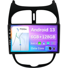 BXLIYER - [6G + 128G Octa-Core] - Android 13 IPS Car Radio Fits Peugeot 206 (2002-2010) - Wireless CarPlay/Android Car - Camera & Mic - 9 Inch 2 DIN - DAB Steering Wheel Control Fast Boot 360-CAM WiFi