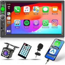 Inefala 2 Din 7 Inch Car Radio with Carplay and Android Car, Bluetooth Stereo Touch Screen, Mirror Link, Supports FM, USB, AUX, TF, Steering Wheel Control, Reversing Camera