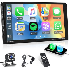 Inefala Car Radio 1 DIN Carplay with 9 Inch Touch Screen, Post Radio Car Bluetooth Con Android Car Mirror Link MIC Radio FM SWC USB-A & C Rear Camera MIC