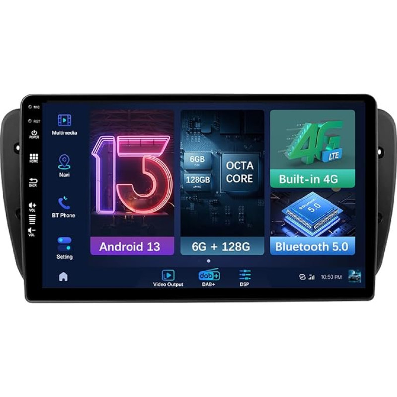 MISONDA Built-in Carplay + DSP + 4G + DAB + Double DIN Android Car Radio Suitable for Seat Ibiza 6J 2009-2014 Free Reversing Camera Mic 6GB + 128GB Supports WLAN/GPS/BT/RDS-9 Inch