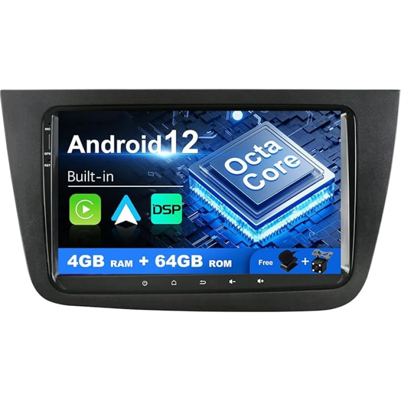 SXAUTO Android 12 Car Radio for Seat Altea (2004-2015) / Toledo (2004-2009) - Built-in Carplay/Android Car - Camera + MIC - 4G + 64G - DAB 360-CAM Steering Wheel Control Fast Boot WiFi - 2 DIN IPS 9