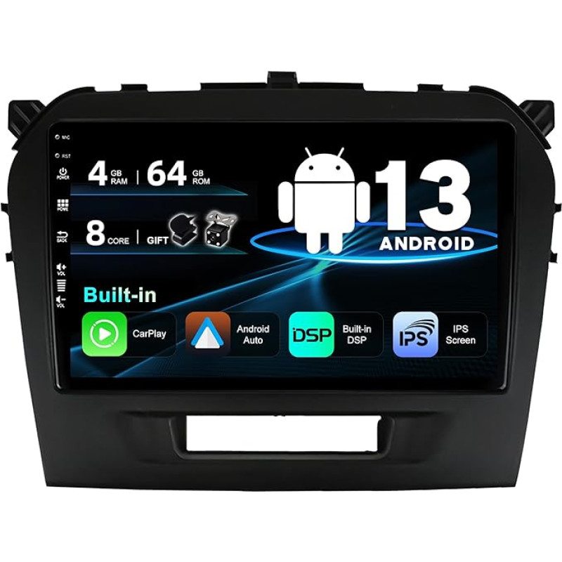 SXAUTO Android 12 IPS Car Radio for Suzuki Vitara (2014-2020) - Built-in Carplay/Android Car/DSP - LED Camera + MIC - 4G + 64G - DAB 360-CAM Steering Wheel Control Fast Boot AHD WiFi - 2 DIN 9 Inch