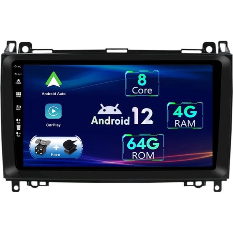 9 Inch IPS Android 12 Car Radio for Mercedes Benz A B Class/Vito/Viano/Sprinter/W906/W169/W245-4G+64G - GPS Caméra Arrière GRATUITES - Soutien DAB/Commande au Volant / 4G / WiFi / BT5.0 / DSP /