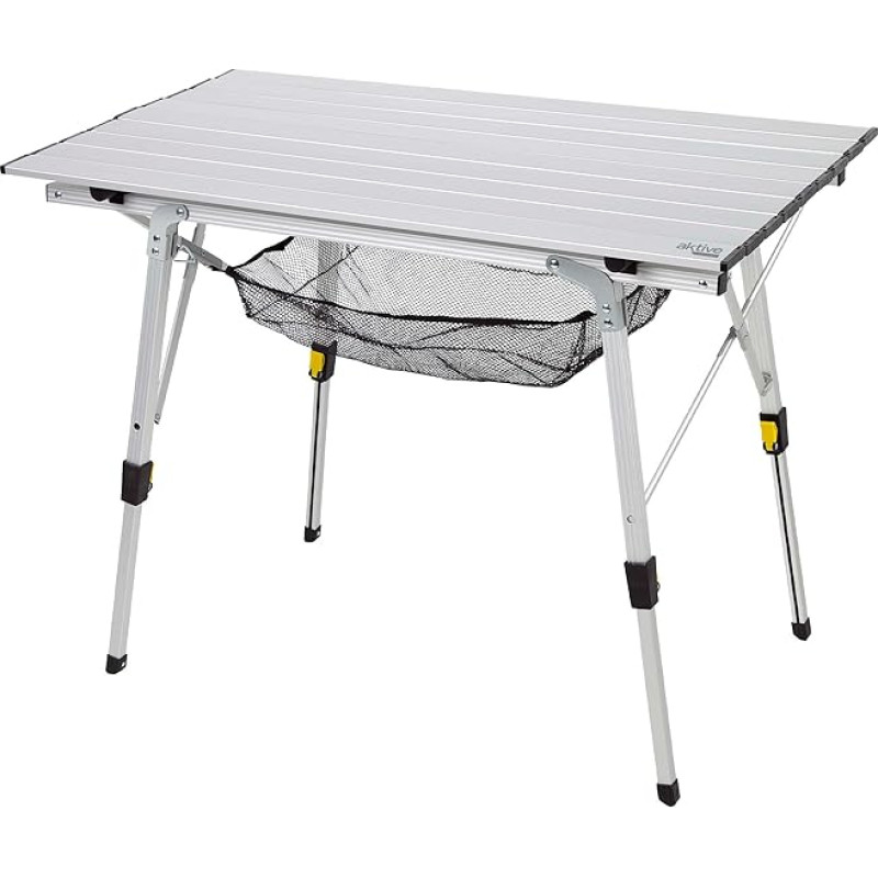 AKTIVE sulankstomas stalas, 90 x 51 x 45/70 cm, teleskopinės kojos, neslystantis kamštis, aliuminio stalviršis ir konstrukcija, išlaiko 30 kg, nuimamas tinklelis, sulankstomi stalai, stovyklavietė, paplūdimys, piknikas (63052)