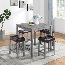 YWUFUART Frühstückstisch-Set, quadratisch, Massivholz, Esstisch-Set mit 4 braunen Stühlen für Wohnzimmer, Esszimmer, Lounge, 91,4 cm, Hellgrau