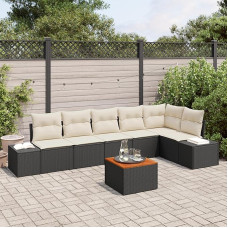 Rantry 7-teiliges Garten-Sofa-Set mit Kissen Schwarz Poly Rattan Akazie Gartenlounge Model3356633