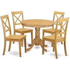 East West Furniture 5er Set Esstisch 91 x 91 cm mit Sockel und 4 Esszimmerstühlen rund
