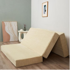 MAXYOYO Folding Corduroy Mattress, Tri-Fold Floor Mattress, 15 cm Thick, with Washable Cover, Folds into Three Parts, Space Saving for Guests (Camel, King)