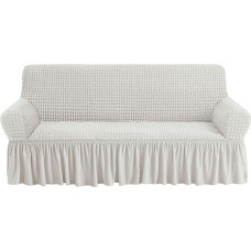 NICEEC Sofos užvalkalas Dramblio kaulo kaulo spalvos, 1 elementas, lengvai priglundantis, universalus, labai elastingas, patvarus baldų apmušalas su sijonu (3 sėdimos vietos, dramblio kaulo spalvos)