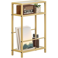 HOMCOM 3 pakopų stalviršis, Schmaler Beistelltisch mit Ablagefläche und Tischplatte aus gehärtetem Glas für kleine Räume, Schlafzimmer, Wohnzimmer, Eingangsbereich, Gold-Ton