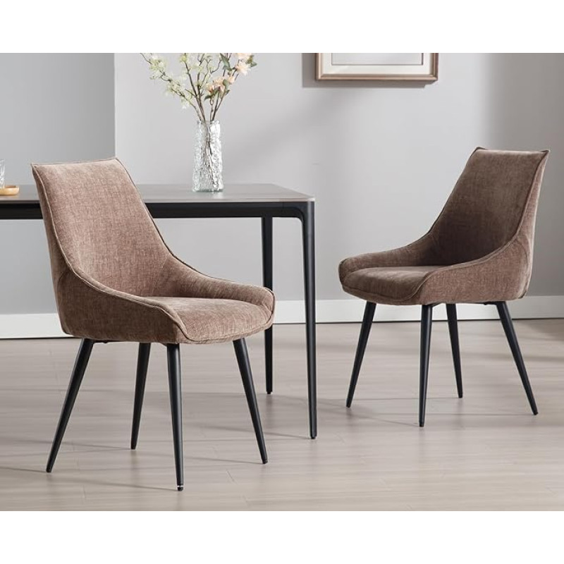 DAYALANE Valgomojo kėdės, 2 komplektai, virtuvės kėdės, minkštos kėdės su porankiais, atlošu, metalinėmis kojomis iš šenilo, modernūs valgomojo, svetainės, virtuvės, miegamojo, poilsio kambario foteliai