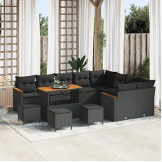 Rantry 13-teiliges Gartensofa-Set mit Kissen Schwarz Poly-Rattan Akazie Gartenlounge Modelis3363089