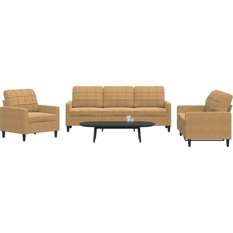 Homgoday 3-TLG. Sofagarnitur mit Kissen Loungesofa Polstersofa Wohnzimmersofa Gästesofa Sofa Couch Sitzmöbel für Wohnzimmer Empfang Büro Braun Samt