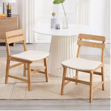 chairus Valgomojo kėdės 2 virtuvės kėdžių rinkinys iš medžio PU odos medinės valgomojo kėdės Minkštos kėdės su atlošu gyvenamajam kambariui virtuvėje, baltos spalvos