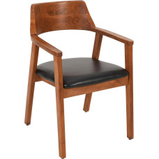 SAM Angel valgomojo kėdė Akacijų mediena Riešutmedis Juoda natūralios odos medinė kėdė su porankiais Ergonomiška medžio masyvo kėdė su odiniu užvalkalu Virtuvės, valgomojo ir svetainės kėdė