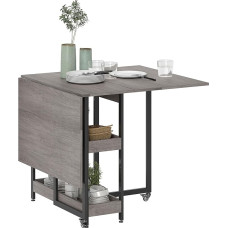 HOMCOM Folding Dining Table, Kitchen Table for 2-4 People with 2 Open Shelves, Dining Room Table, Folding Table with Wheels for Small Spaces, Dining Room, Kitchen, 133.4 x 80 x 75 cm, Grey