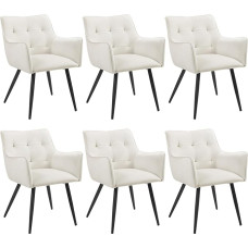WOLTU 6 valgomojo kėdžių rinkinys, foteliai, virtuvės kėdės, minkštos kėdės, kėdės su porankiais, atlošu, svetainės kėdės su aksomo užvalkalu, metalinėmis kojomis, skirtos valgomajam, virtuvei, kreminės baltos spalvos,