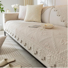 XSlive dygsniuotas šuns sofos užvalkalas medvilninis sofos kaimiškas siuvinėjimas sekcijos sofos užvalkalas minkštas neslystantis sofos užvalkalas baldų apsauga vaikams augintiniams (chaki, 43.2)