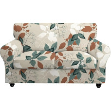 FUANGUI 3 Stück Stuhlhussen Stretch Armlehnen Stuhlhussen Couchüberzüge Sesselschoner mit separatem Stuhlkissenüberzug, Blumenmuster, waschbar, Stuhlschutz für Wohnzimmer (Sessel, Grün & Khaki)