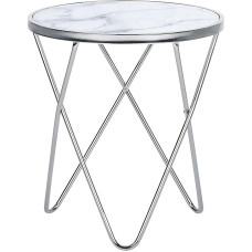 Elegantiškas šoninis staliukas Apvalus stiklinis marmuro efekto sidabrinis 