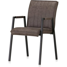 KHG valgomojo kėdė, minkšta kėdė, virtuvės kėdė, porankis, mikropluoštas, tamsiai pilka, dizaino kėdė su porankiais ir grindų apsauga, sėdynės aukštis 49 cm